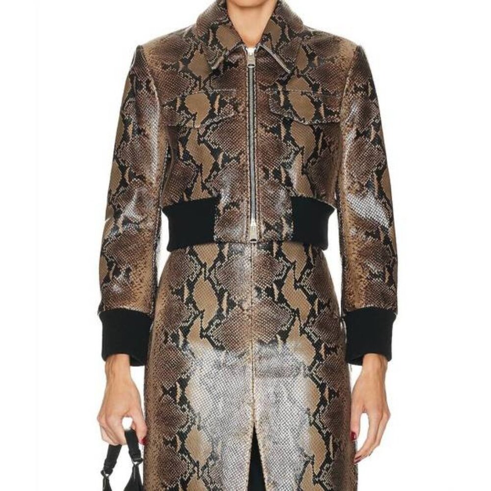 NEW KHAITE python embossed leather jacket in brow… - image 1